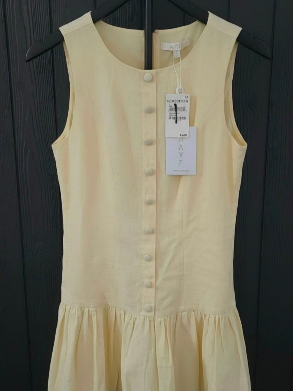 WAYF NWT Butter Yellow Linen Button Front Mini Dress S — Flawed, Read